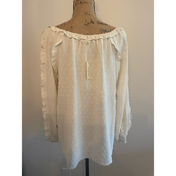Max Studio Smocked Women's Long Sleeve Blouse Ecru Ivory Size L New NWT - Picture 2 of 3
